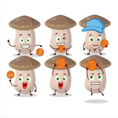 Basketbol atleti olarak yetenekli bir Shiitake çizgi film karakteri. Vektör illüstrasyonu