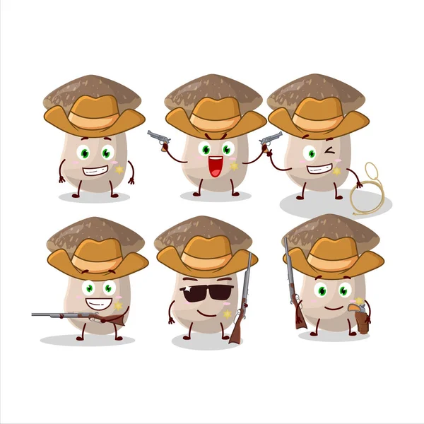 Cowboy Legal Shiitake Personagem Desenho Animado Com Chapéu Bonito Ilustração — Vetor de Stock