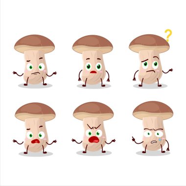 Kahverengi başlıklı Boletus 'un çizgi film karakteri hangi ifadeyle. Vektör illüstrasyonu