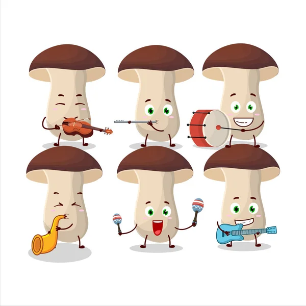 Cartoon Χαρακτήρα Του Porcini Παίζει Μερικά Μουσικά Όργανα Εικονογράφηση Διανύσματος — Διανυσματικό Αρχείο