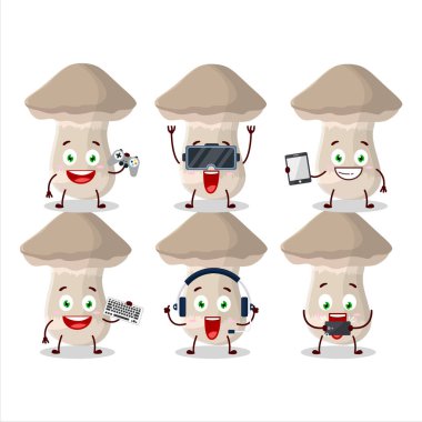 Toadstool çizgi film karakteri çeşitli şirin ifadelerle oyunlar oynuyor. Vektör illüstrasyonu