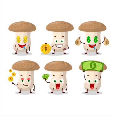 Şirin ifadeli Shimeji çizgi film karakteri para getiriyor. Vektör illüstrasyonu