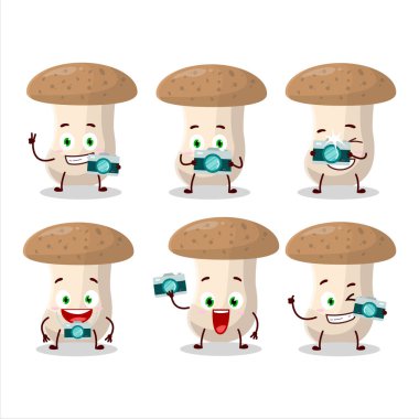 Shimeji çizgi film karakteri ile fotoğrafçılık mesleği simgesi. Vektör illüstrasyonu