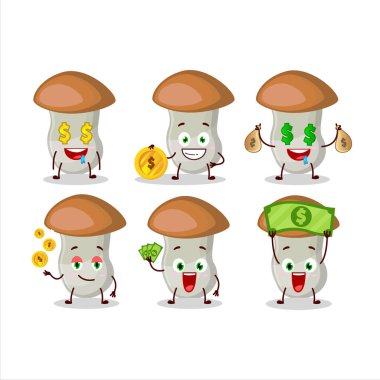 Aspen çizgi film karakteri, şirin ifadeli para getiriyor. Vektör illüstrasyonu