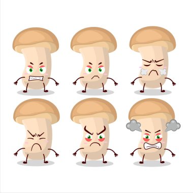 Çeşitli kızgın ifadeleri olan enokitake çizgi film karakteri. Vektör illüstrasyonu