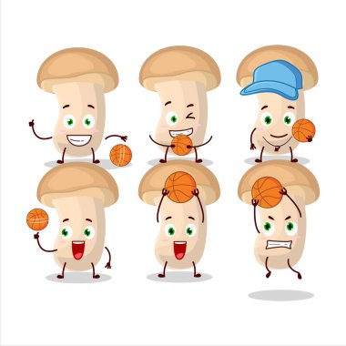 Basketbol atleti olarak yetenekli bir enokitake çizgi film karakteri. Vektör illüstrasyonu