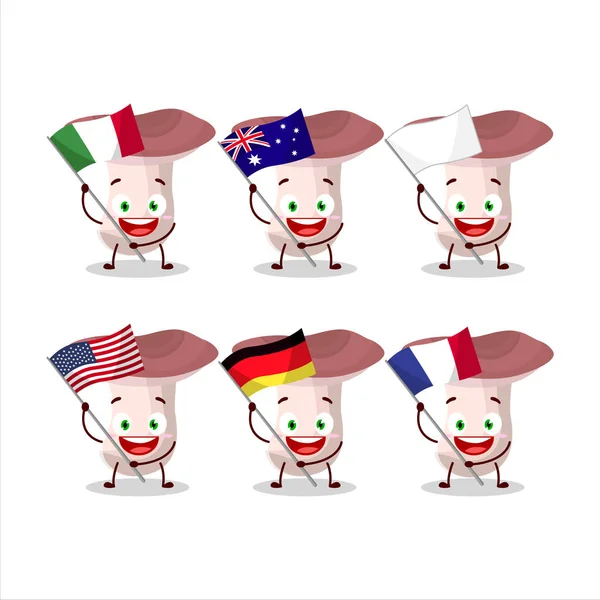 Rassula Cartoon Figur Bringen Die Flaggen Der Verschiedenen Länder Vektorillustration — Stockvektor