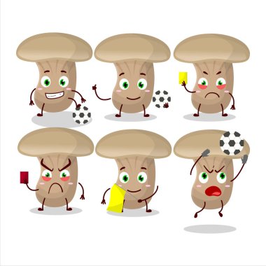 Futbol hakemi olarak çalışan süt mantarı çizgi film karakteri. Vektör illüstrasyonu