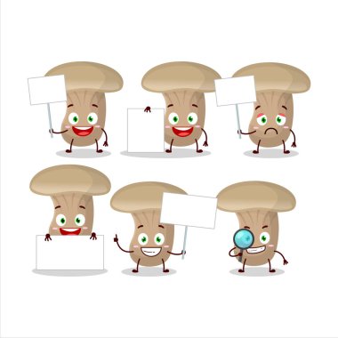 Süt mantarı çizgi film karakteri bilgi panosunu getirir. Vektör illüstrasyonu