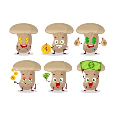 Süt mantarı çizgi film karakteri ve şirin ifadeleri para getiriyor. Vektör illüstrasyonu