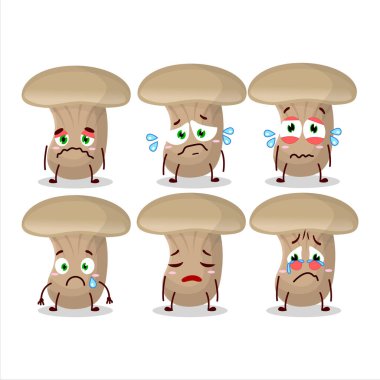 Süt mantarı karikatürü hüzünlü bir ifadeyle karakterde. Vektör illüstrasyonu