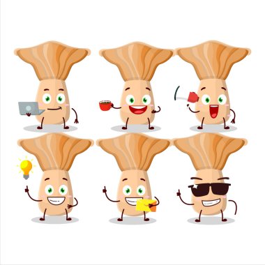 Lactarius karikatür karakteri ve çeşitli iş simgeleri. Vektör illüstrasyonu