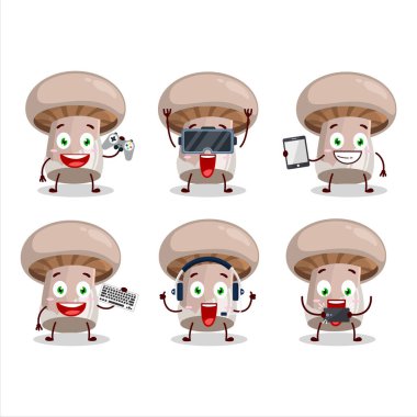 Portobelo çizgi film karakteri çeşitli şirin ifadelerle oyunlar oynuyor. Vektör illüstrasyonu