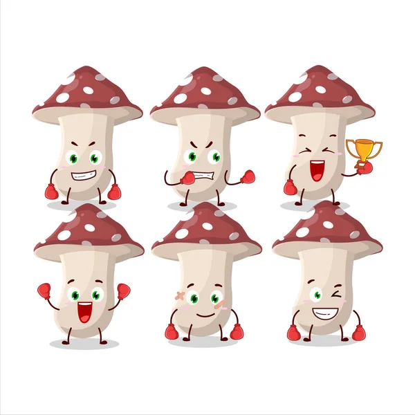 Desain Maskot Kartun Atlet Tinju Amanita Sporty Ilustrasi Vektor - Stok Vektor