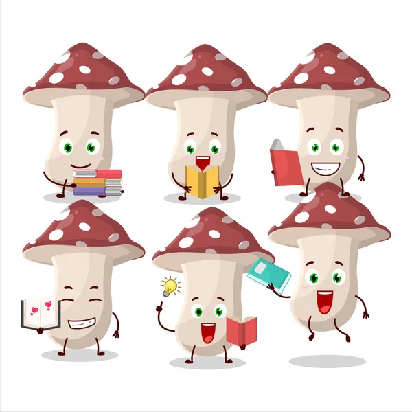 Ein Bild Von Amanita Cartoon Character Concept Beim Lesen Eines — Stockvektor