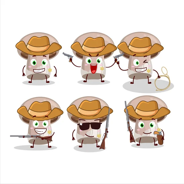 Coole Cowboy Portobelo Cartoon Figur Mit Niedlichem Hut Vektorillustration — Stockvektor