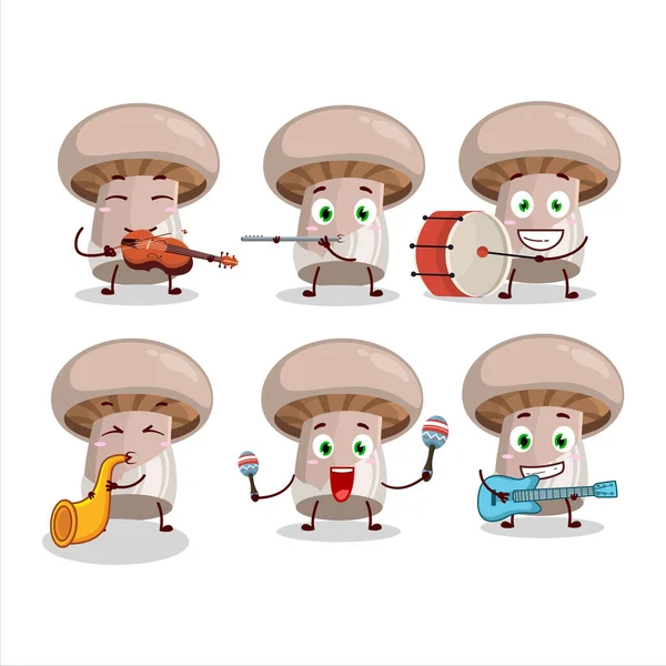 Personaje Dibujos Animados Portobelo Tocando Algunos Instrumentos Musicales Ilustración Vectorial — Archivo Imágenes Vectoriales