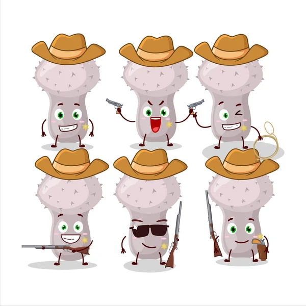 Cool Vaquero Puffball Personaje Dibujos Animados Con Lindo Sombrero Ilustración — Vector de stock