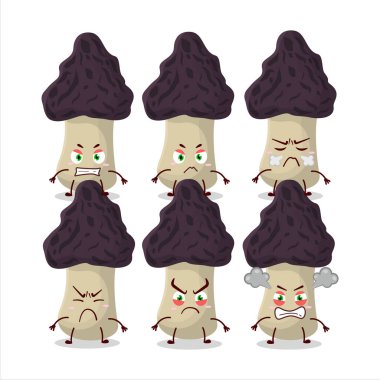 Çeşitli kızgın ifadeleri olan Gyromitra çizgi film karakteri. Vektör illüstrasyonu