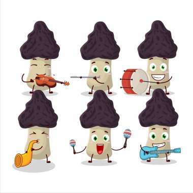 Gyromitra 'nın çizgi film karakteri müzik enstrümanları çalıyor. Vektör illüstrasyonu