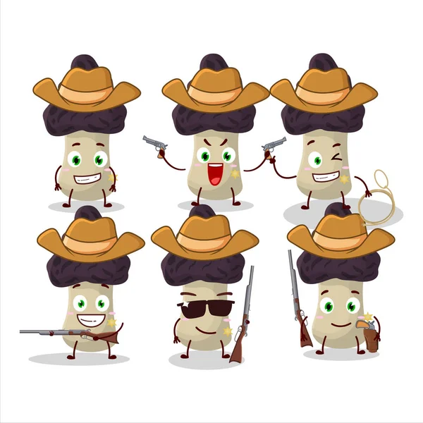 Cool Cowboy Gyromitra Cartoon Character Cute Hat Vector Illustration — Stock Vector