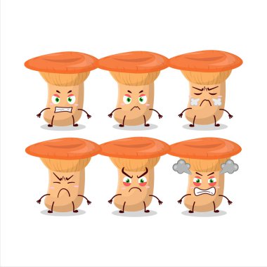 Safron milkcap çizgi film karakteri ve değişik kızgın ifadeler. Vektör illüstrasyonu