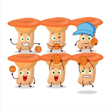 Basketbol atleti olarak Safron Milkcap çizgi film karakteri. Vektör illüstrasyonu