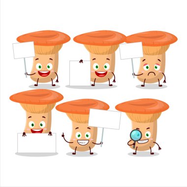 Safron milkcap çizgi film karakteri bilgi panosunu getir. Vektör illüstrasyonu