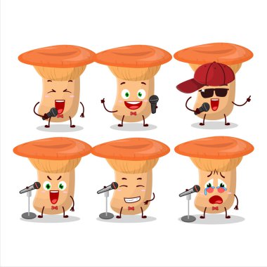 Safron milkcap 'ın ünlü bir şarkı söylediği şirin bir çizgi film tasarımı. Vektör illüstrasyonu