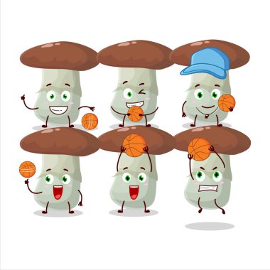 Basketbol atleti olarak yetenekli suillus mantar çizgi film karakteri. Vektör illüstrasyonu