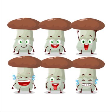 Suillus mantarının gülen yüzlü çizgi film karakteri. Vektör illüstrasyonu