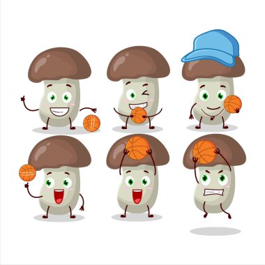 Basketbol atleti olarak yetenekli bir cep mantarı çizgi film karakteri. Vektör illüstrasyonu