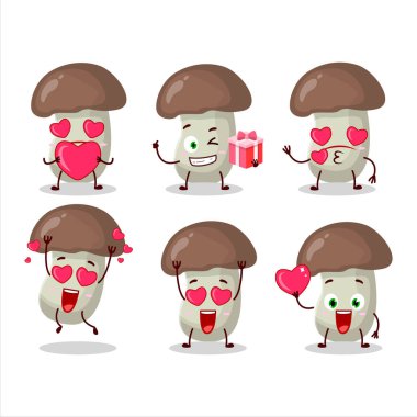 Cep mantarı çizgi film karakteri. Sevgi dolu bir ifade. Vektör illüstrasyonu