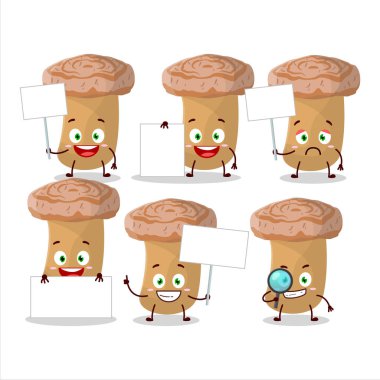 Yünlü milkcap çizgi film karakteri bilgi panosunu getir. Vektör illüstrasyonu