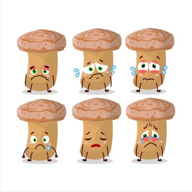 Hüzünlü suratlı yünlü milkcap çizgi film karakteri. Vektör illüstrasyonu