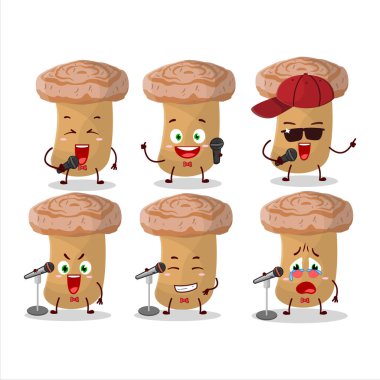 Şirin bir çizgi film tasarımı. Tüylü süt şapkası ünlü bir şarkı söylüyor. Vektör illüstrasyonu