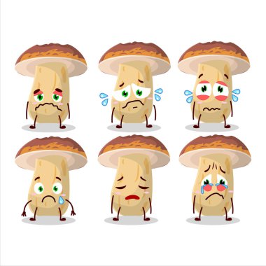 Hüzünlü ifadeli yeni bir cep mantarı çizgi film karakteri. Vektör illüstrasyonu