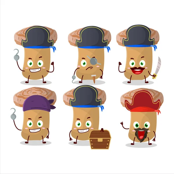 Personagem Desenhos Animados Leitão Lanoso Com Vários Emoticons Piratas Ilustração — Vetor de Stock