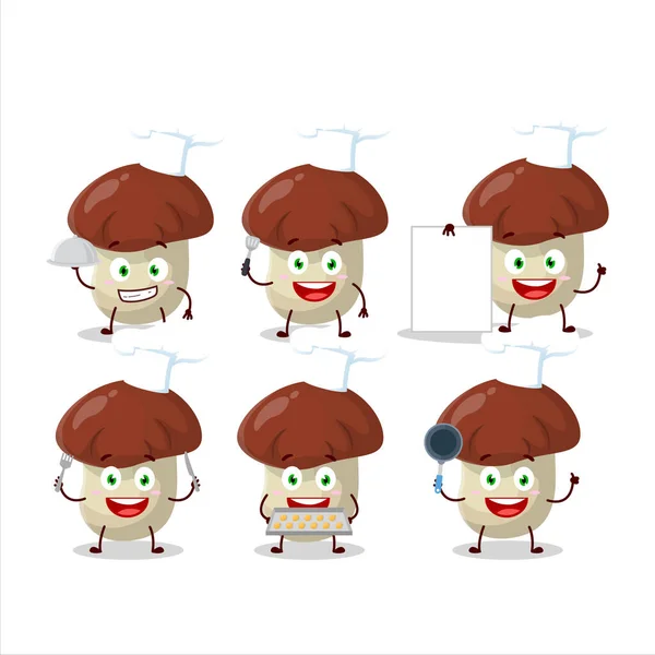 Personaje Dibujos Animados Bolete Con Varios Emoticonos Chef Ilustración Vectorial — Vector de stock