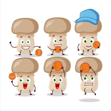 Basketbol atleti olarak yetenekli bir mantar çizgi film karakteri. Vektör illüstrasyonu