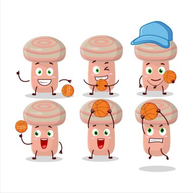 Basketbol atleti olarak yetenekli mercan sütlü çizgi film karakteri. Vektör illüstrasyonu