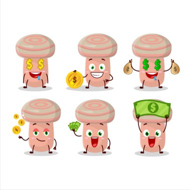 Mercan sütlü çizgi film karakteri, şirin ifadeli para getiriyor. Vektör illüstrasyonu