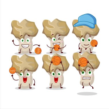 Basketbol atleti olarak yetenekli kirpi mantarı çizgi film karakteri. Vektör illüstrasyonu