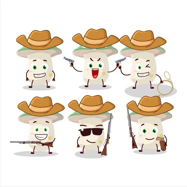 Cool Cowboy Green Amanita Cartoon Character Cute Hat Vector Illustration — Stock Vector