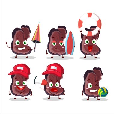 Neşeli Surat, plajda oynayan karikatür karakteri. Vektör illüstrasyonu