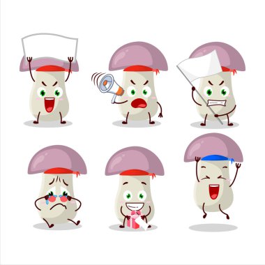 Çekici bir destekçi olarak sert mantar karakterinin maskot tasarımı tarzı. Vektör illüstrasyonu