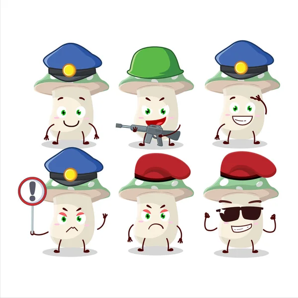 Agent Police Dévoué Style Design Mascotte Amanita Verte Illustration Vectorielle — Image vectorielle