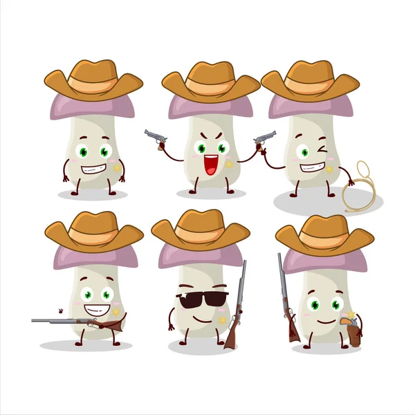 Cool Cowboy Rough Mushroom Cartoon Character Cute Hat Vector Illustration — Stock Vector