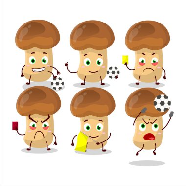 Futbol hakemi olarak çalışan saman mantarlı çizgi film karakteri. Vektör illüstrasyonu