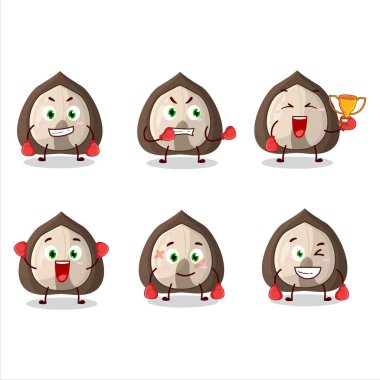 Sportif bir mançurya ceviz boks sporu çizgi film maskotu tasarımı. Vektör illüstrasyonu